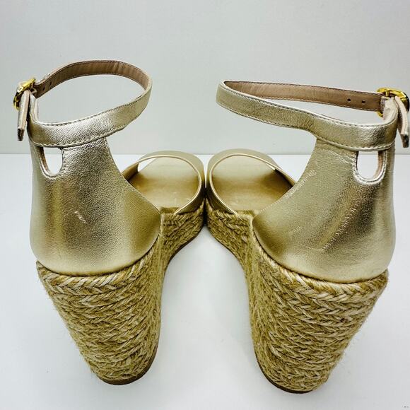 NIB Stuart Weitzman Nudistcurve Women's US 10.5 Sandals Gold Espadrille Wedge - Picture 11 of 14